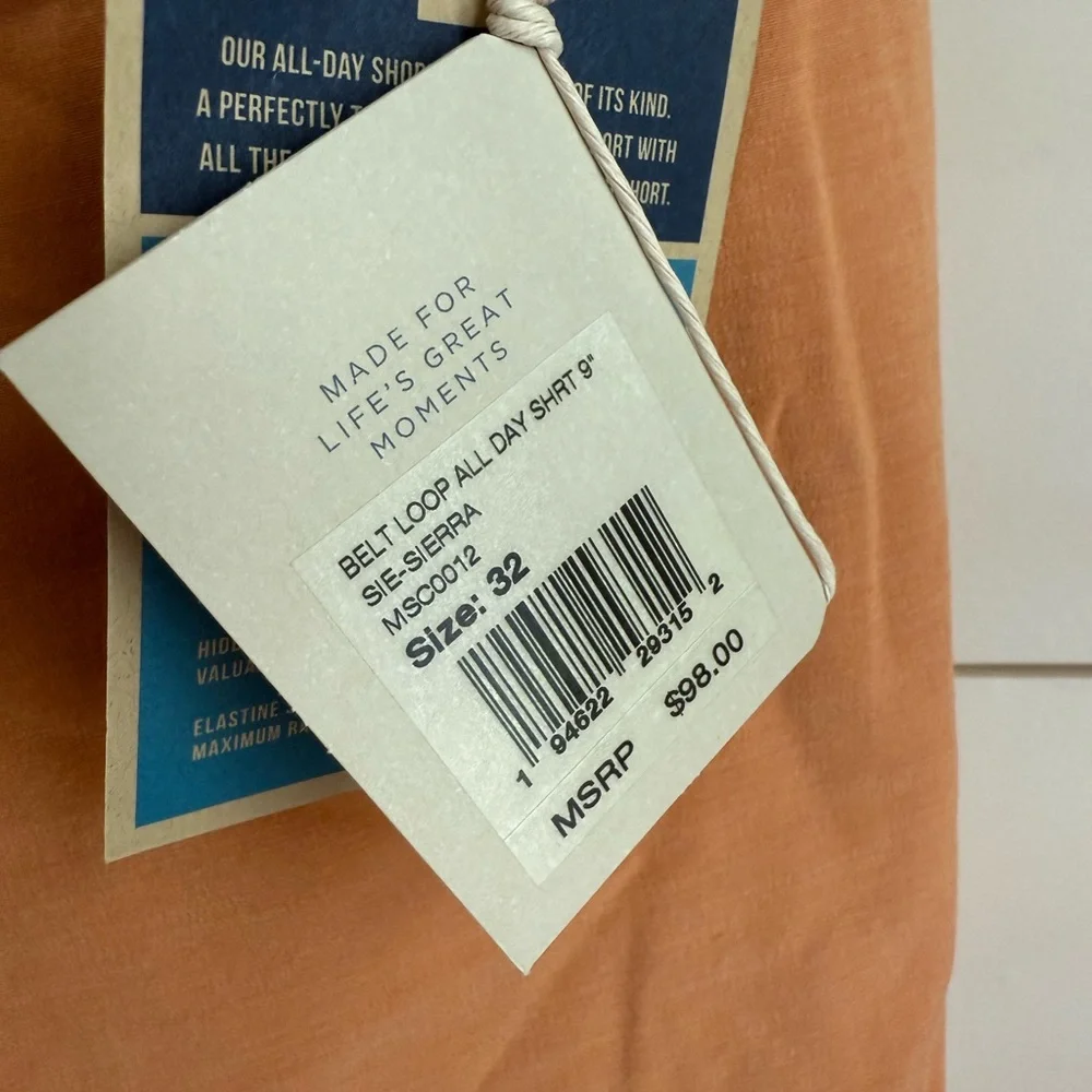 Faherty All Day Shorts, 9” inseam, men’s size 32, sierra orange